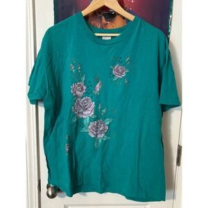 Hugger Teal Rose Floral Graphic T Shirt XL 46-48 Mens Vintage Casual